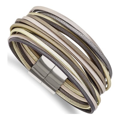 Stainless Steel Faux Leather Bracelet