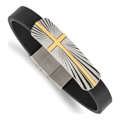 Stainless Steel Cross Leather Bracelet