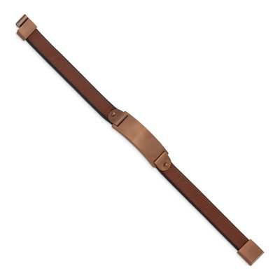 Stainless Steel Brown Leather ID Bracelet – view 3