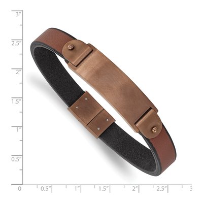 Stainless Steel Brown Leather ID Bracelet – view 4