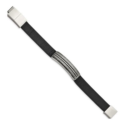 Stainless Steel Black Leather Bracelet – view 3