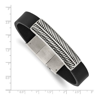 Stainless Steel Black Leather Bracelet – view 4