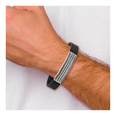 Stainless Steel Black Leather Bracelet – view 5