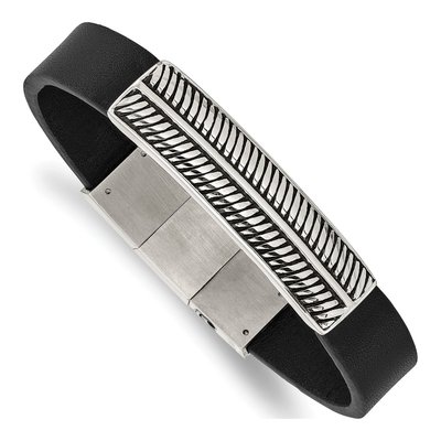 Stainless Steel Black Leather Bracelet