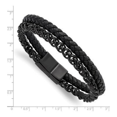 Black Stainless Steel Black Leather Bracelet – view 4
