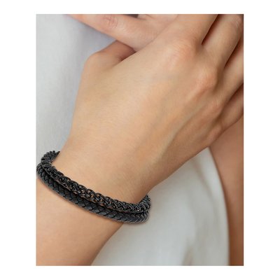 Black Stainless Steel Black Leather Bracelet – view 5