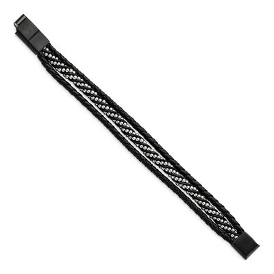 Black Stainless Steel Leather Bracelet – view 2