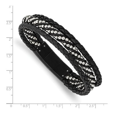 Black Stainless Steel Leather Bracelet – view 3