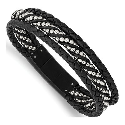 Black Stainless Steel Leather Bracelet