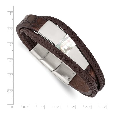 Stainless Steel Brown Leather Pearl Bracelet – view 3