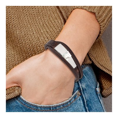 Stainless Steel Brown Leather Pearl Bracelet – view 4