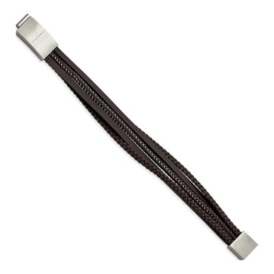 Stainless Steel Brown Leather Bracelet – view 3