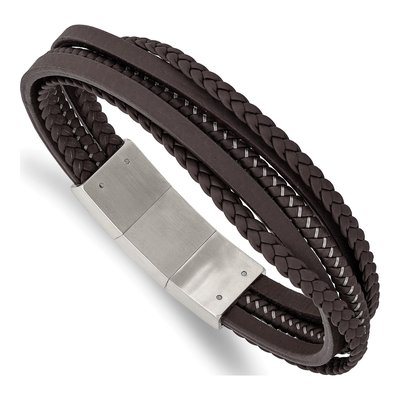 Stainless Steel Brown Leather Bracelet