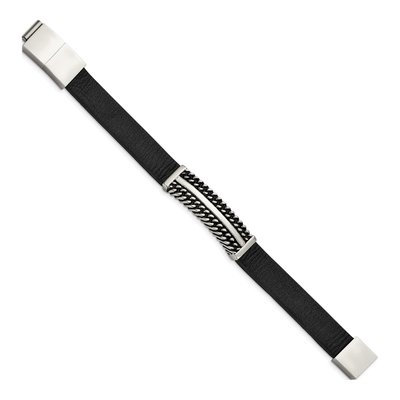 Stainless Steel Black Leather Bracelet – view 3