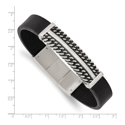 Stainless Steel Black Leather Bracelet – view 4