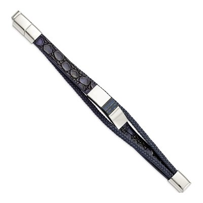 Stainless Steel Blue Leather Wood Bracelet – view 3