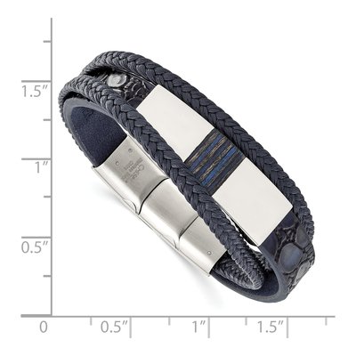 Stainless Steel Blue Leather Wood Bracelet – view 4