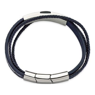Stainless Steel Blue Leather Wood Bracelet – view 5