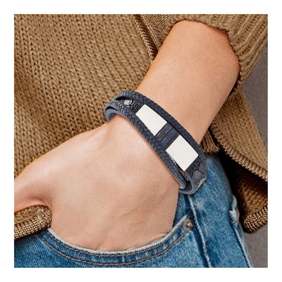Stainless Steel Blue Leather Wood Bracelet – view 6