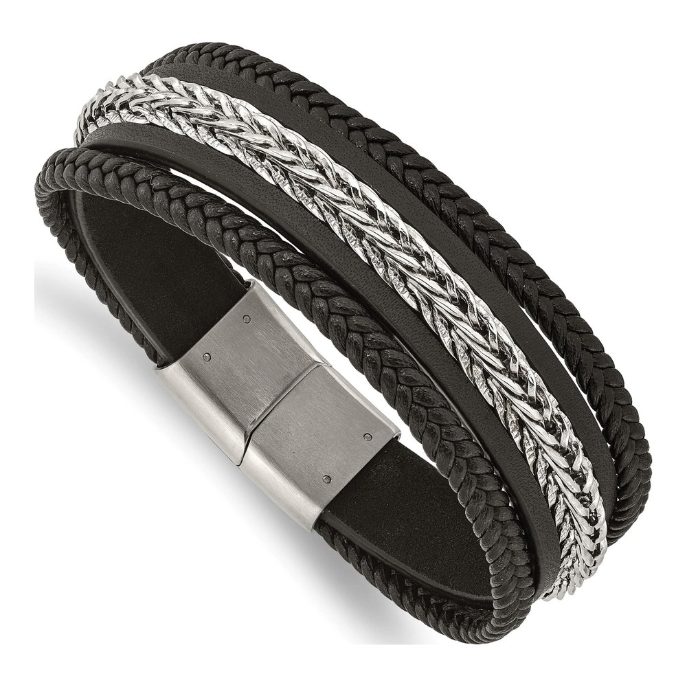 Stainless Steel Multi-Strand Leather Bracelet
