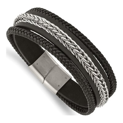 Stainless Steel Multi-Strand Leather Bracelet
