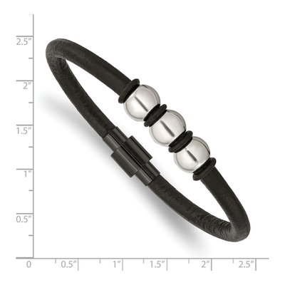 Black Stainless Steel Black Leather Bracelet – view 3