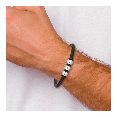 Black Stainless Steel Black Leather Bracelet – view 4