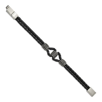 Stainless Steel Black Leather Bracelet – view 2