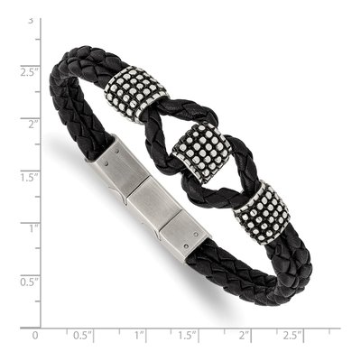 Stainless Steel Black Leather Bracelet – view 3