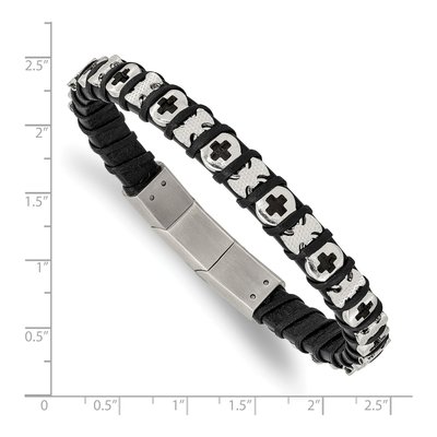 Stainless Steel Cross Leather Bracelet – view 4