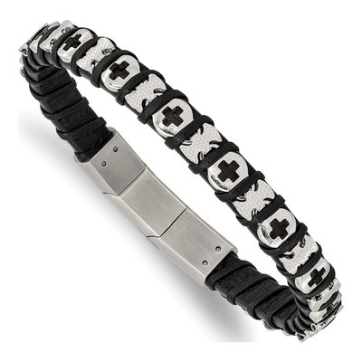 Stainless Steel Cross Leather Bracelet