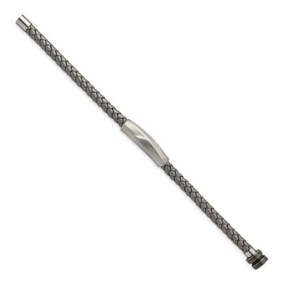 Stainless Steel Grey Leather Bracelet – view 3