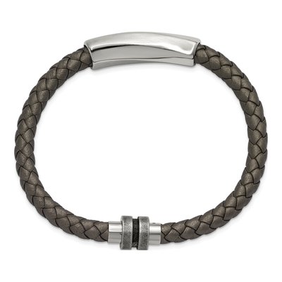 Stainless Steel Grey Leather Bracelet – view 4
