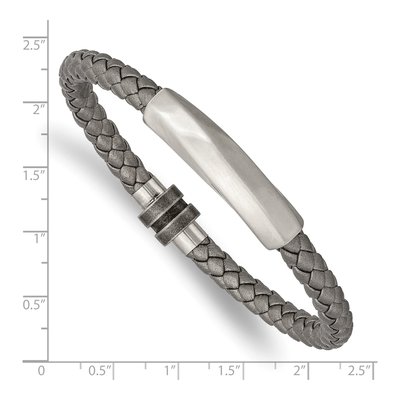 Stainless Steel Grey Leather Bracelet – view 5