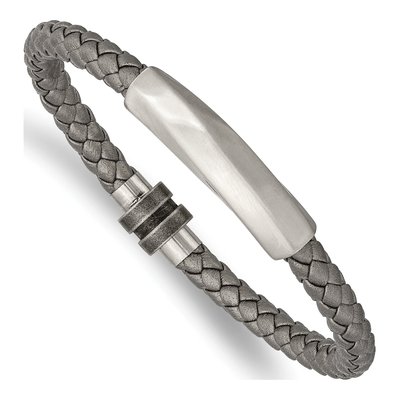 Stainless Steel Grey Leather Bracelet