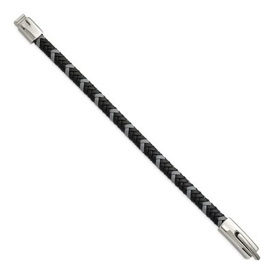 Stainless Steel Black Grey Leather Bracelet – view 3
