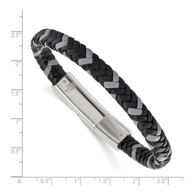 Stainless Steel Black Grey Leather Bracelet – view 4