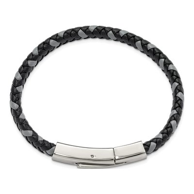 Stainless Steel Black Grey Leather Bracelet – view 5
