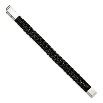 Black Stainless Steel Black Leather Bracelet – view 3