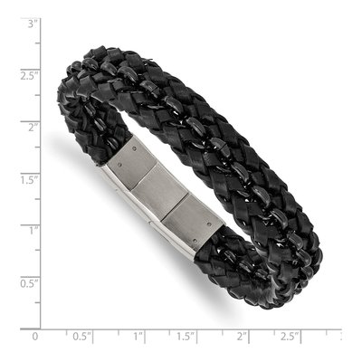 Black Stainless Steel Black Leather Bracelet – view 4