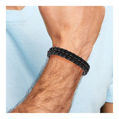 Black Stainless Steel Black Leather Bracelet – view 5