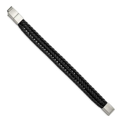 Black Stainless Steel Leather Bracelet – view 3