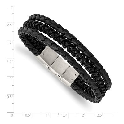 Black Stainless Steel Leather Bracelet – view 4