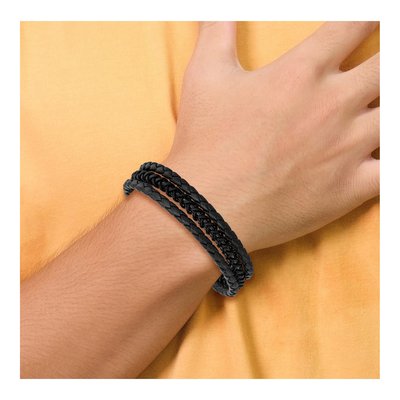 Black Stainless Steel Leather Bracelet – view 5