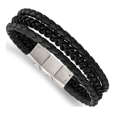 Black Stainless Steel Leather Bracelet