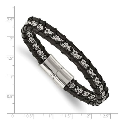 Stainless Steel Flower Link Leather Bracelet – view 4