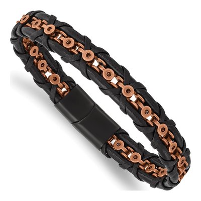 Stainless Steel IP Leather Bracelet