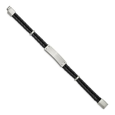Stainless Steel Black Leather Bracelet – view 2