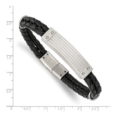 Stainless Steel Black Leather Bracelet – view 3