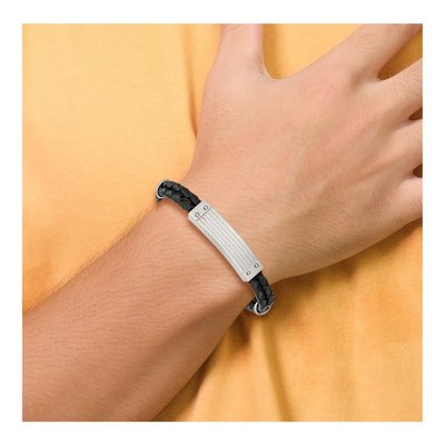 Stainless Steel Black Leather Bracelet – view 4